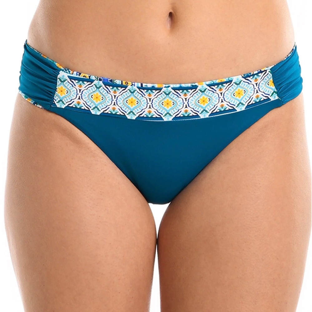 La Blanca Reversible Bikini Bottoms Ice Blue Teal Boho Print LB4BB96 Womens 4